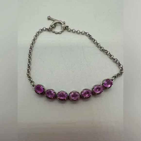 925 sterling silver and pink sapphire bracelet; TESTED - Picture 6 of 8